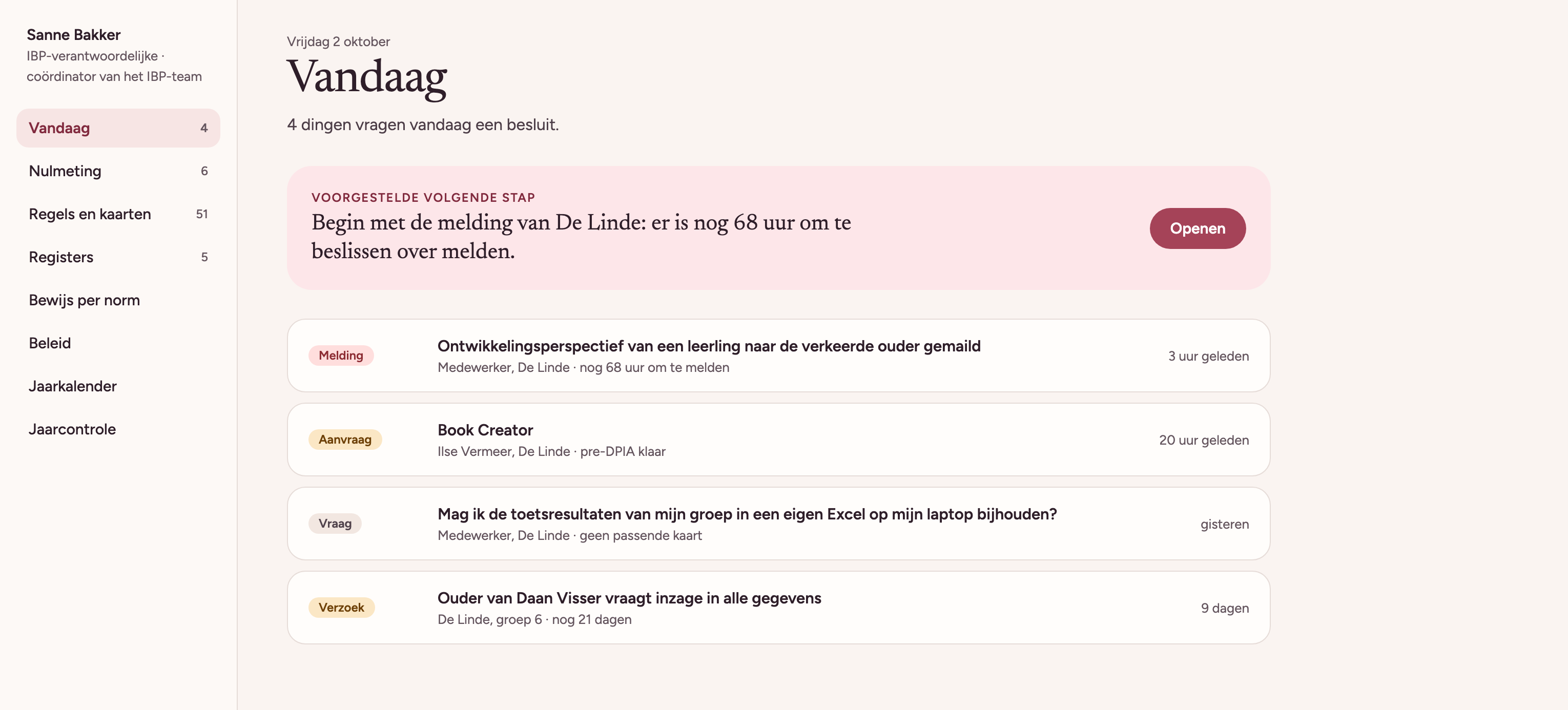 Het overzicht ‘Vandaag’ in Paraaf: één lijst met de besluiten en meldingen die vandaag aandacht vragen.