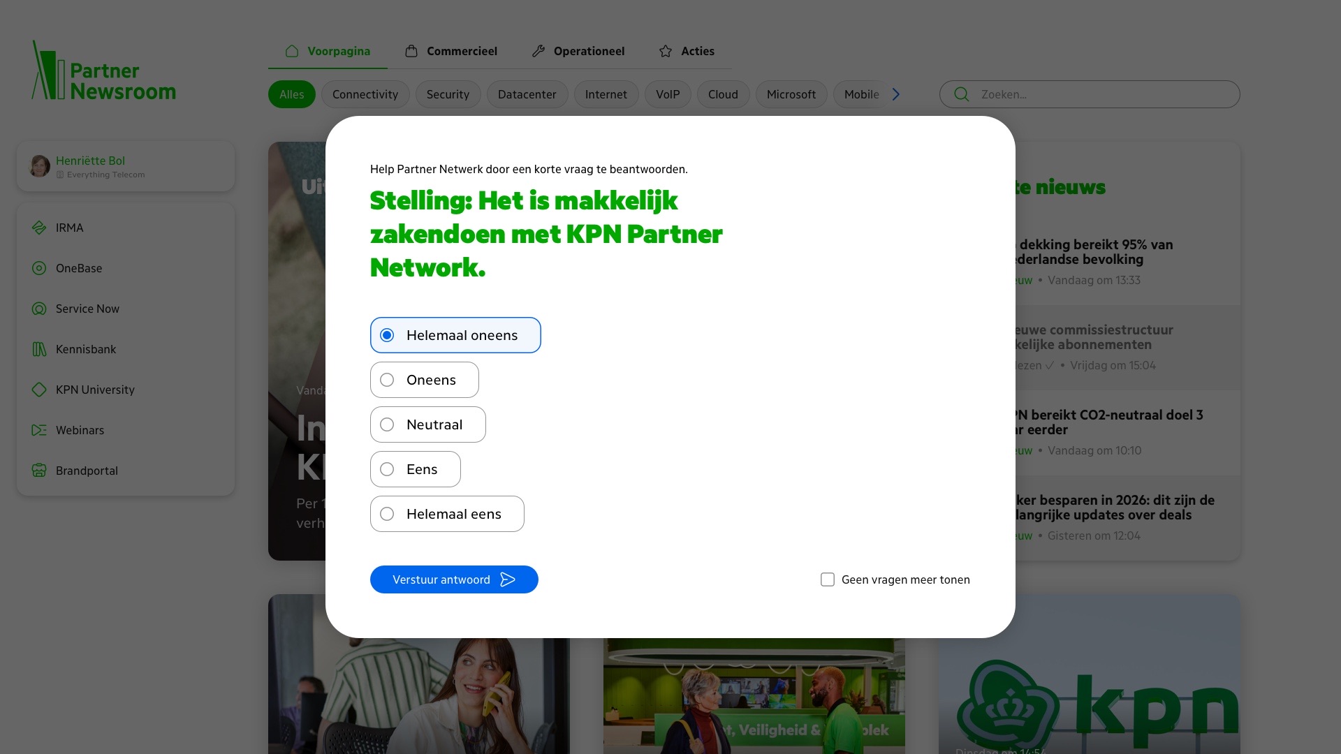 De Miniquette met een stelling: het is makkelijk zakendoen met KPN Partner Network, van helemaal oneens tot helemaal eens.