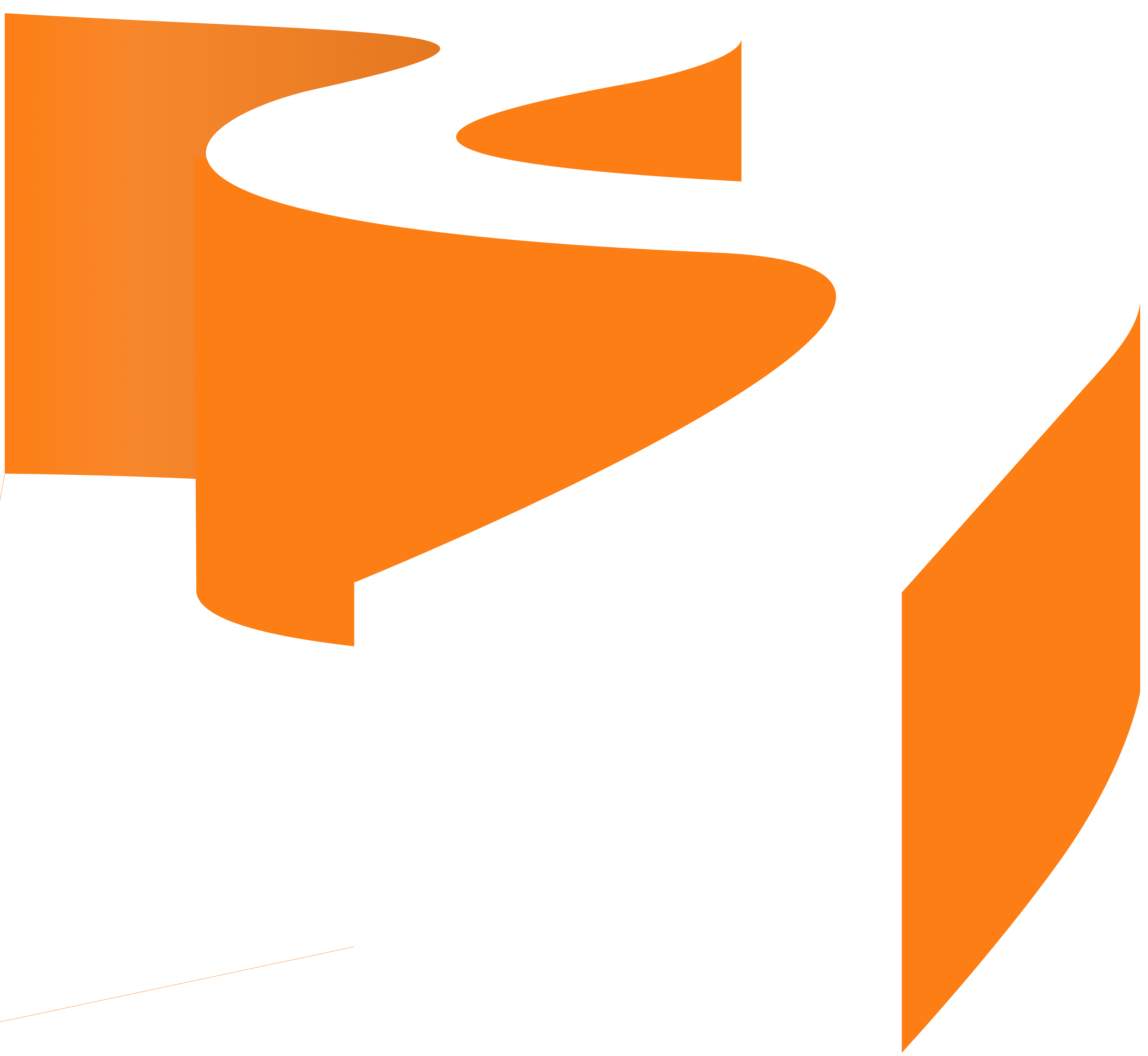 Het Quo Vide beeldmerk als een gedraaid lint, oranje en wit.